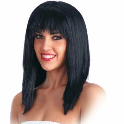 Perruque Lisse Avec Frange Brune