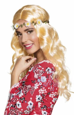 Perruque Hippie Blonde Avec Bandeau De Fleurs