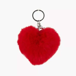 Porte De Clefs Coeur Fourrure Rouge